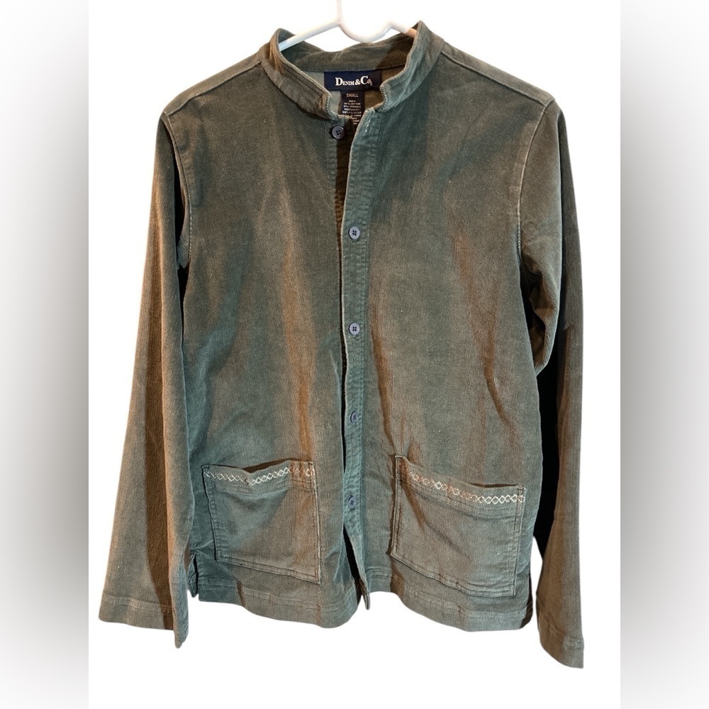 Denim And Co Corduroy Jacket Woman’s Size Small Button Down Olive QVC